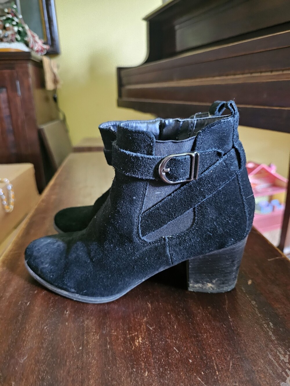 Bass Black Suede Ankle Boots With Buckle